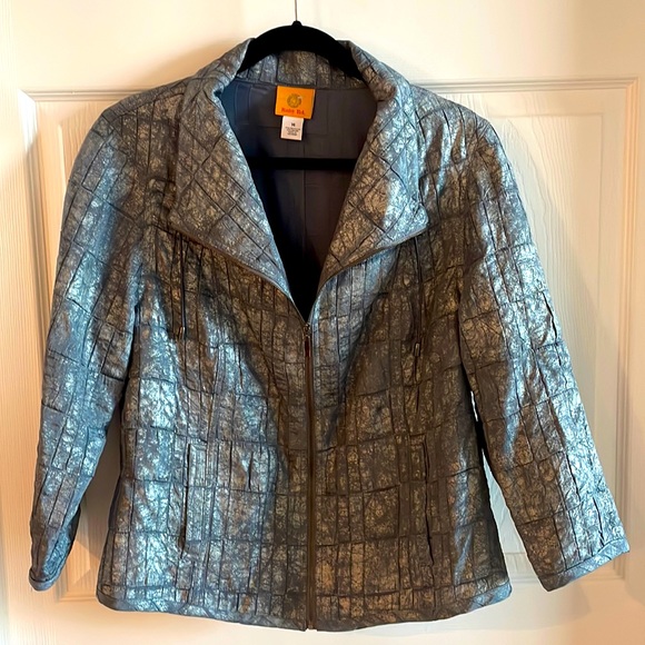 EUC Ruby Rd. Metallic Silver 3/4 Sleeve Crop Jacket Size 14 - Picture 1 of 4